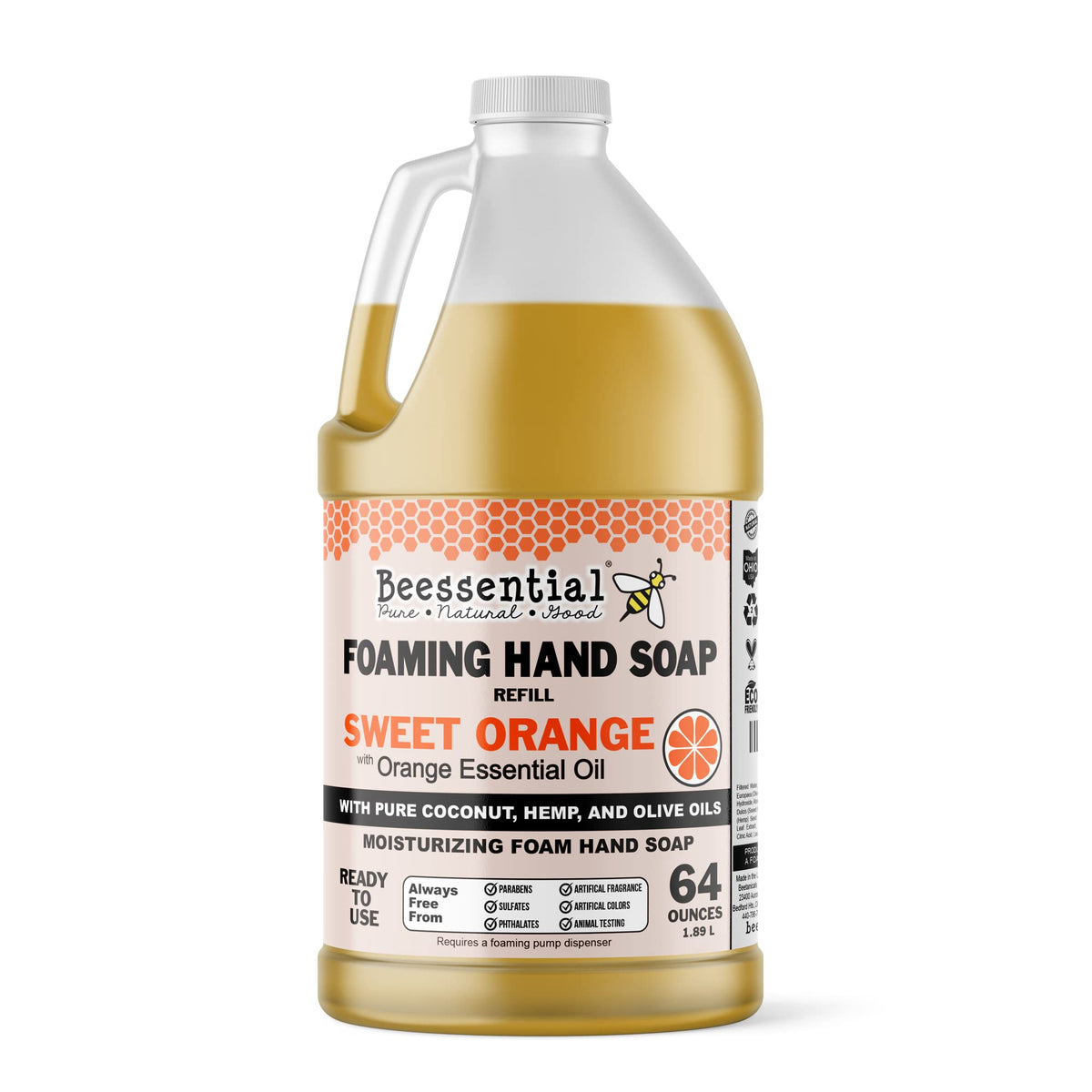 Beessential Foaming Hand Soap Refill, 64 Oz Orange With Aloe & Honey - All Natural, Usa Made