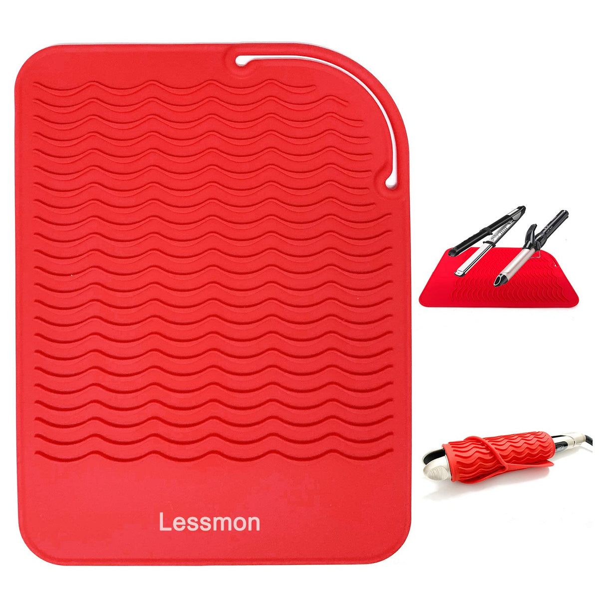 Lessmon Heat Resistant Mat for Curling Irons & Hair Tools, 9&quot;x6.5&quot;, Red Silicone