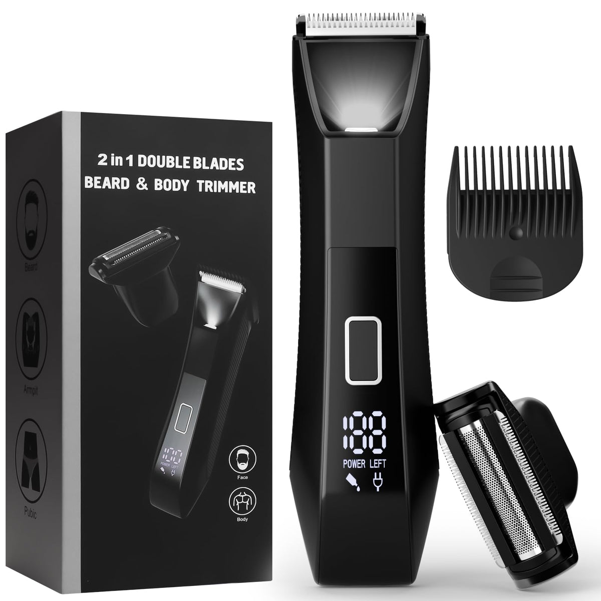 Biltrte Groin & Body Hair Trimmer For Men, Waterproof, Usb-C, Dual-Head Ceramic Blades