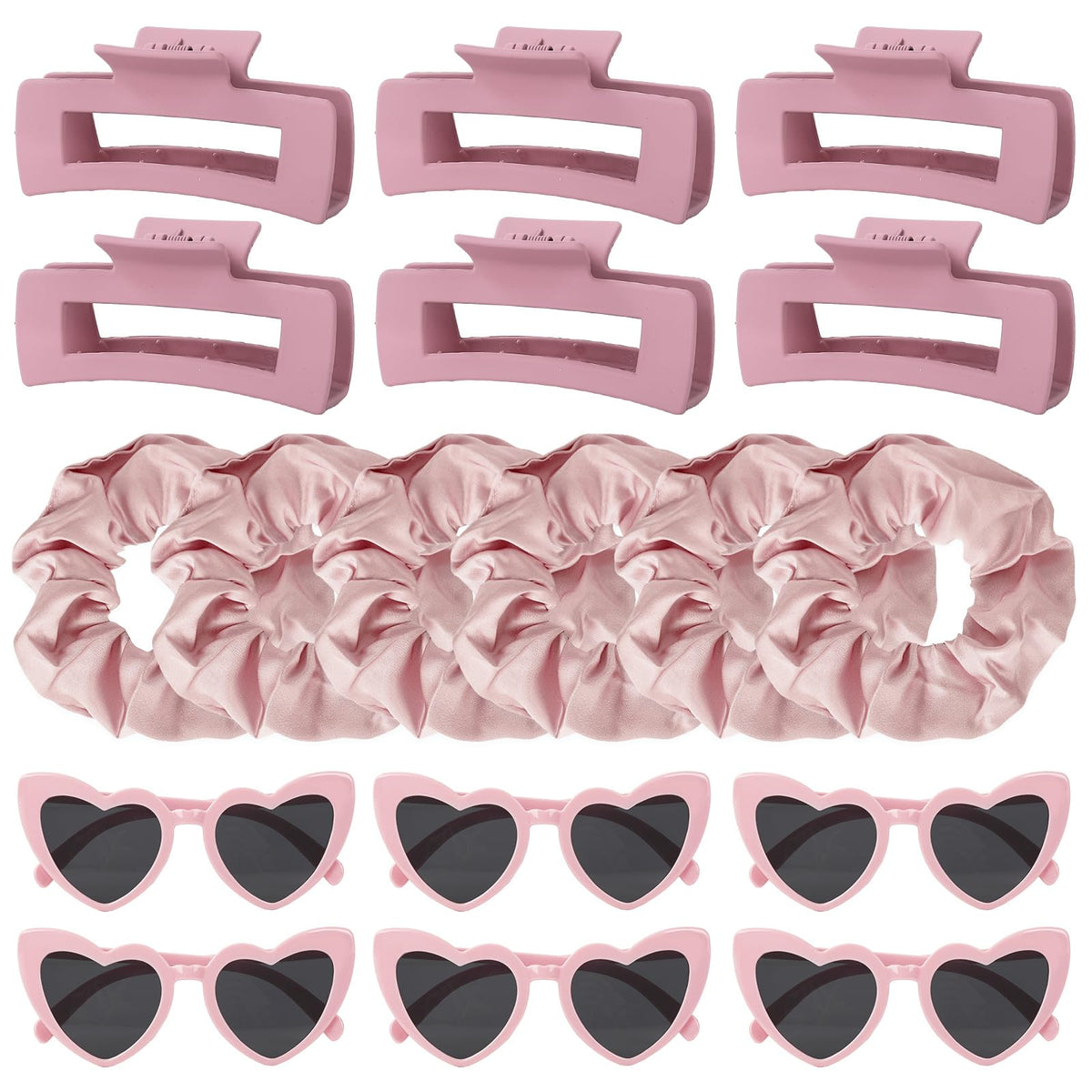 Whaline 18Pcs Rose Pink Bridesmaid Gift Set - Hair Claw Clips, Scrunchies & Sunglasses