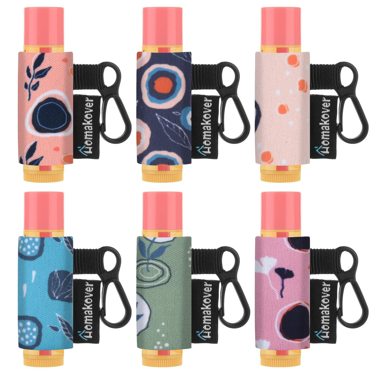 Homakover 6 Pack Clip-On Chapstick Holders - Premium Neoprene Lip Balm Sleeves, Colored Whale