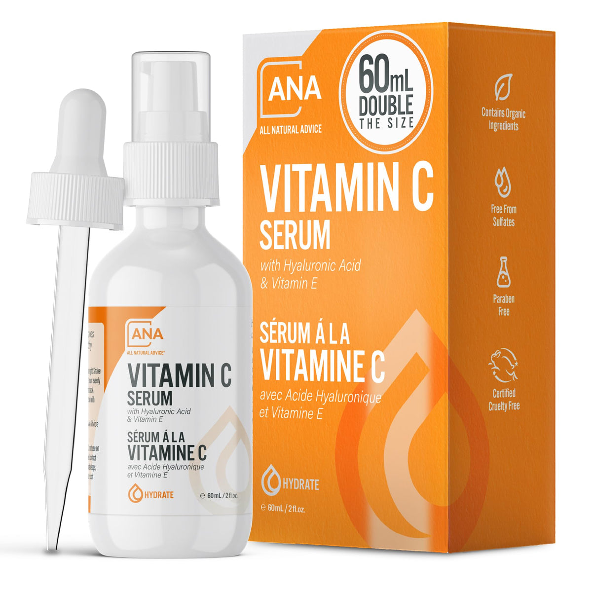 All Natural Advice Vitamin C Serum 60Ml | 20% Face Serum With Hyaluronic Acid & Vitamin E