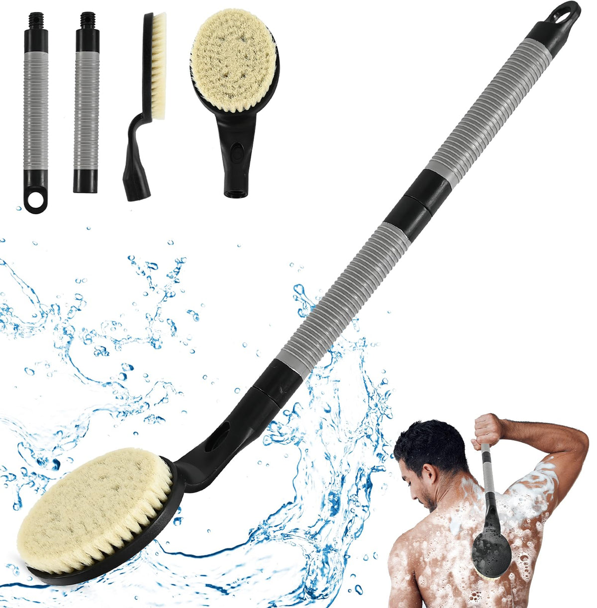 Btideas Back Scrubber - 21.7” Anti-Slip Bath Brush For Exfoliation & Skin Health, Black