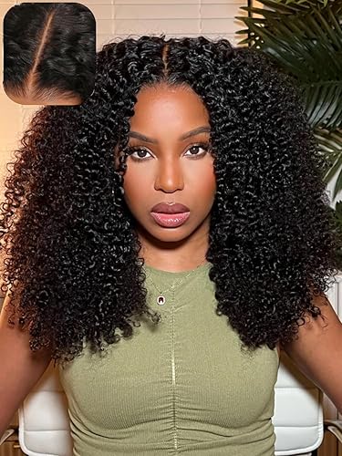 UNICE 16&quot; Kinky Curly Glueless Frontal Wig, 13x4 Lace Front, Human Hair, Pre Plucked