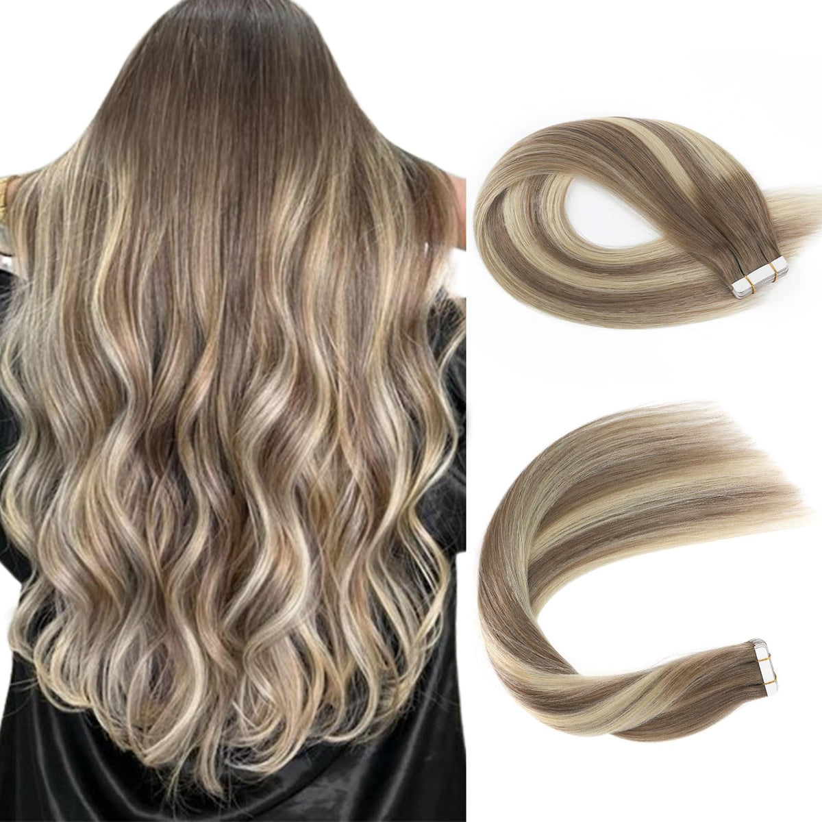 Sassina 20&quot; Tape in Hair Extensions - Chestnut Brown to Medium Blonde, Remy Human Hair, 50g