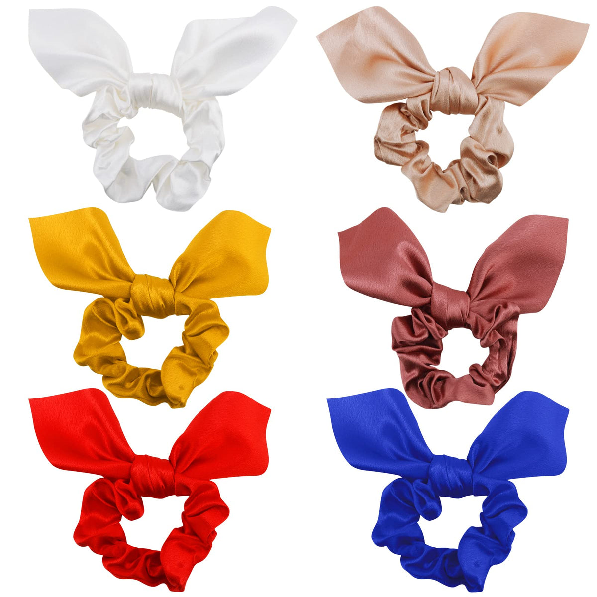 Jaciya Silk Bow Scrunchies - Cute Bunny Ear Hair Ties For Girls, Elastic Ponytail Holders