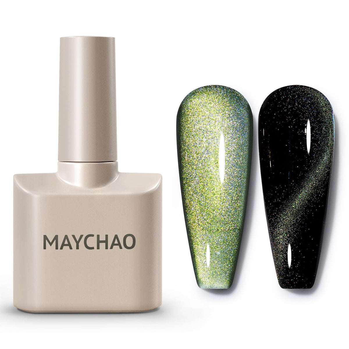 Maychao 15Ml Cat Eye Gel Nail Polish Rainbow Green Holographic Magnetic Soak Off 0.5 Oz