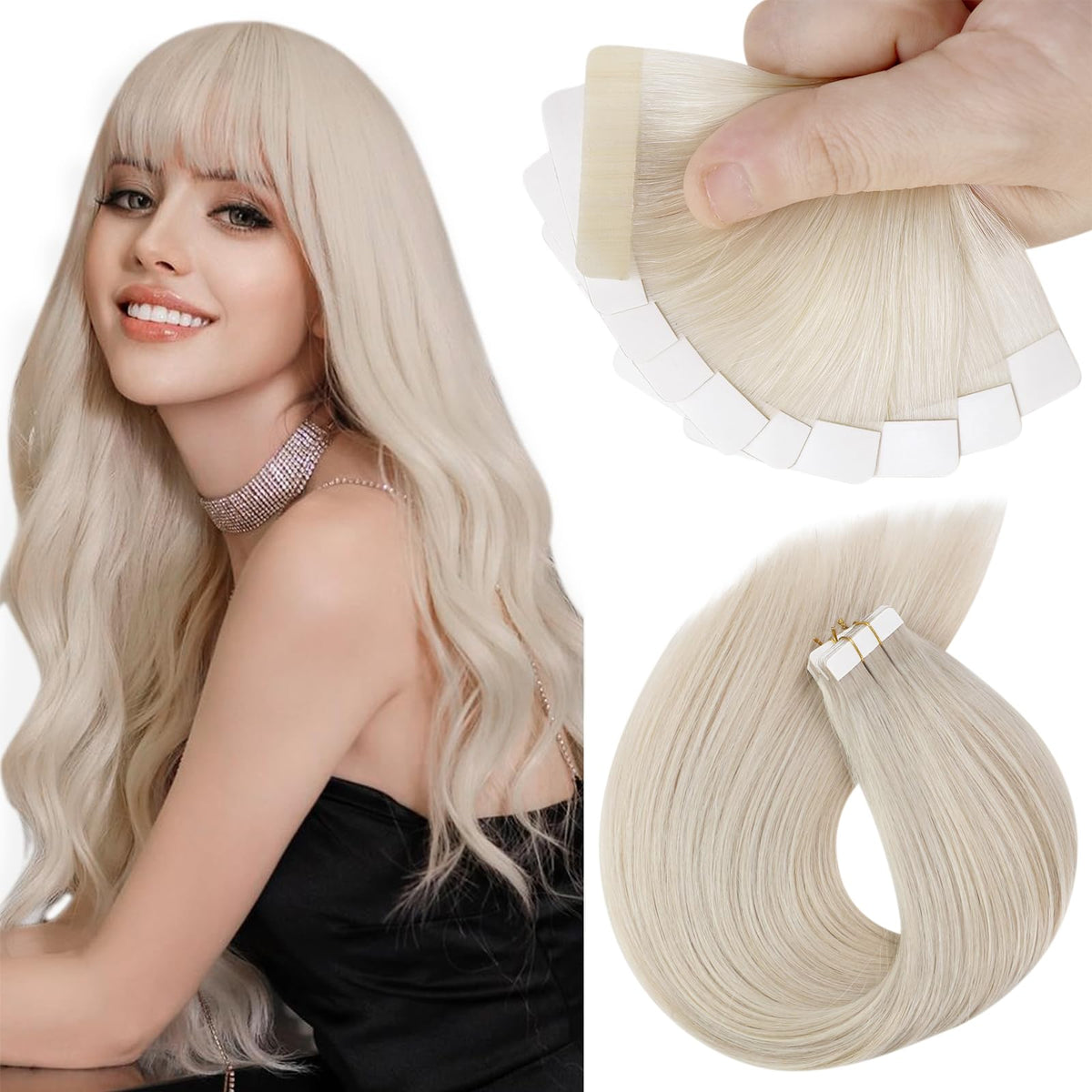 Sunny Hair 22&quot; Platinum Blonde Tape In Hair Extensions - Human Hair, Remy Half-Tape#60