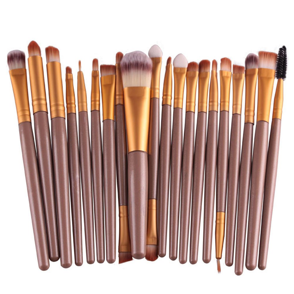 Kolight® 20Pcs Gold Makeup Brush Set - Powder, Foundation, Eyeliner, Eyeshadow, Lip Brushes