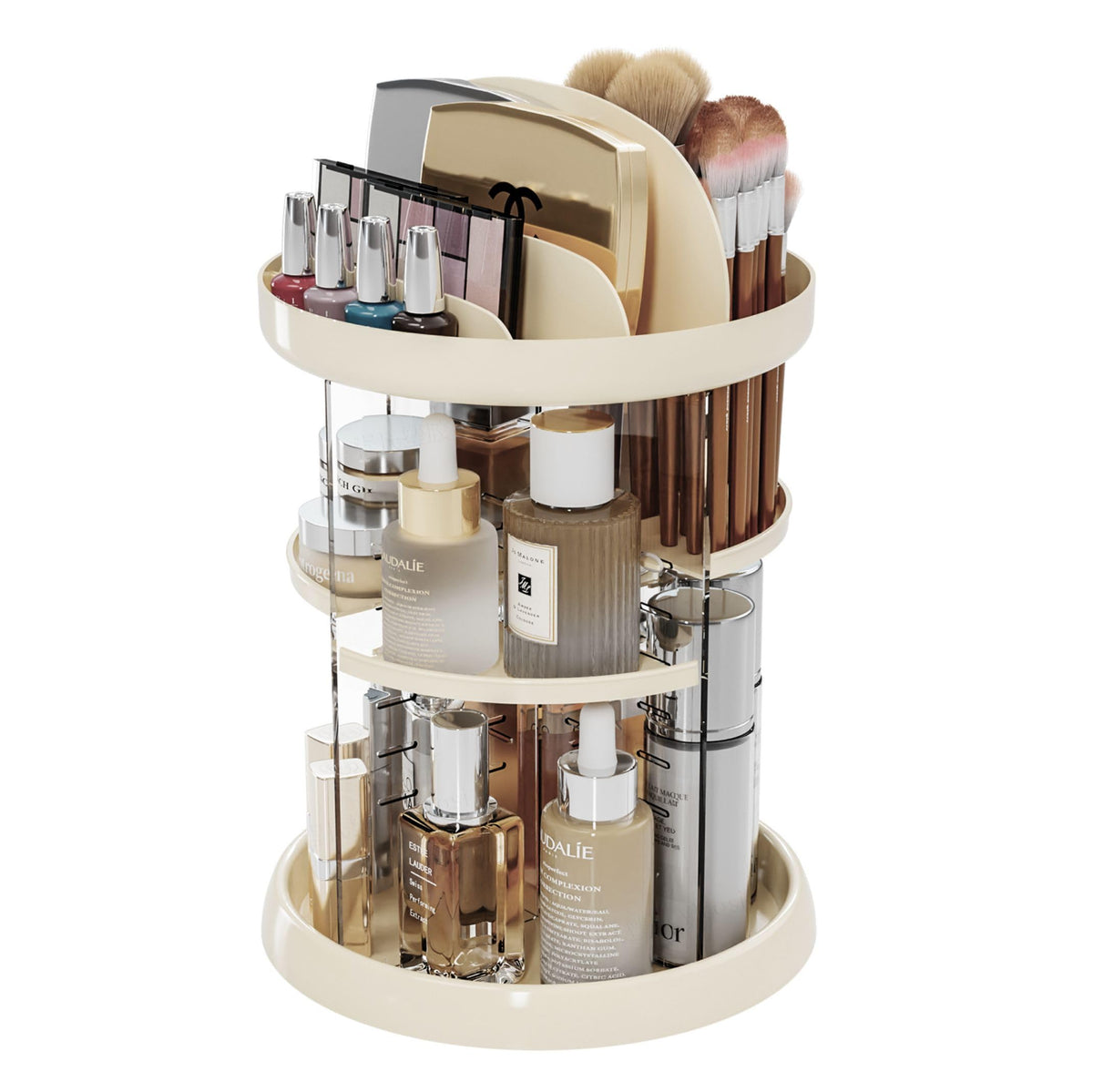 Yieach 360 Rotating Makeup Organizer - 6 Tier Adjustable Beige Cosmetic Holder For Vanity