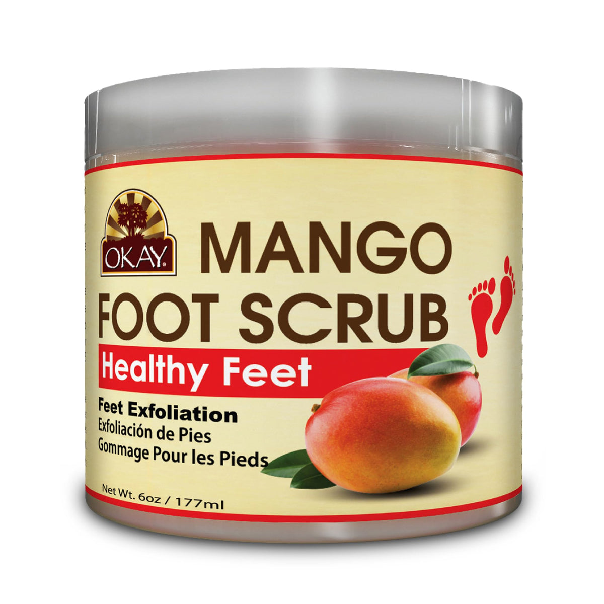 Okay All Natural Mango Butter Foot Scrub 6Oz - Exfoliating & Moisturizing Foot Care