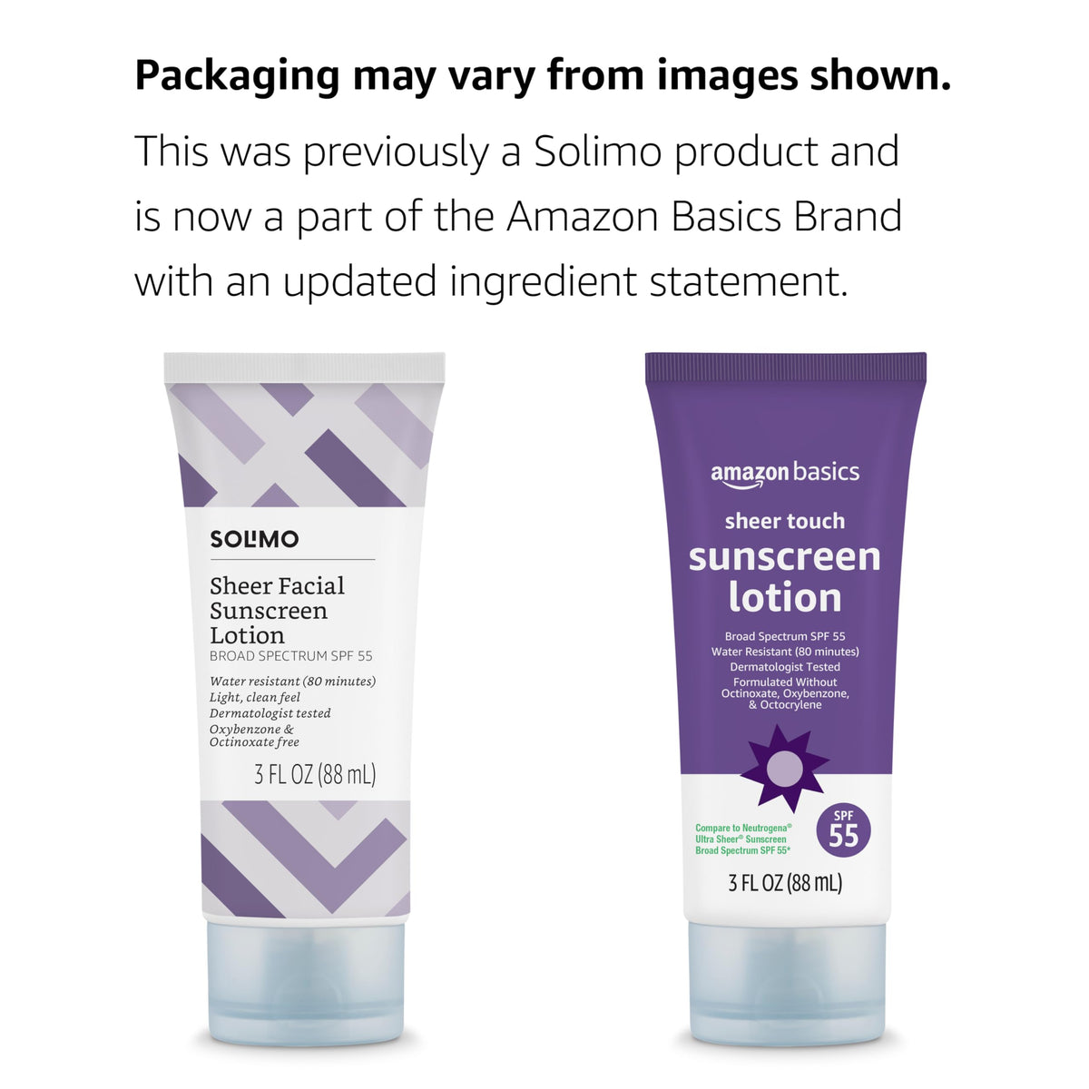 Amazon Basics Sheer Facial Sunscreen Spf 55, Unscented, Water Resistant, 3 Fl Oz