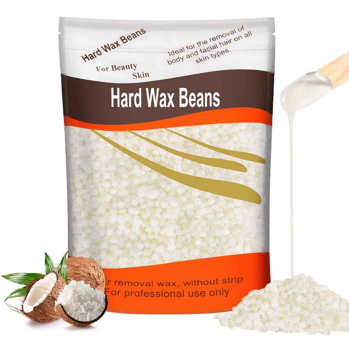 Yovanpur Hard Wax Beads for Sensitive Skin, 300g with 10 Spatulas, Coconut - Brazilian & Bikini Waxing