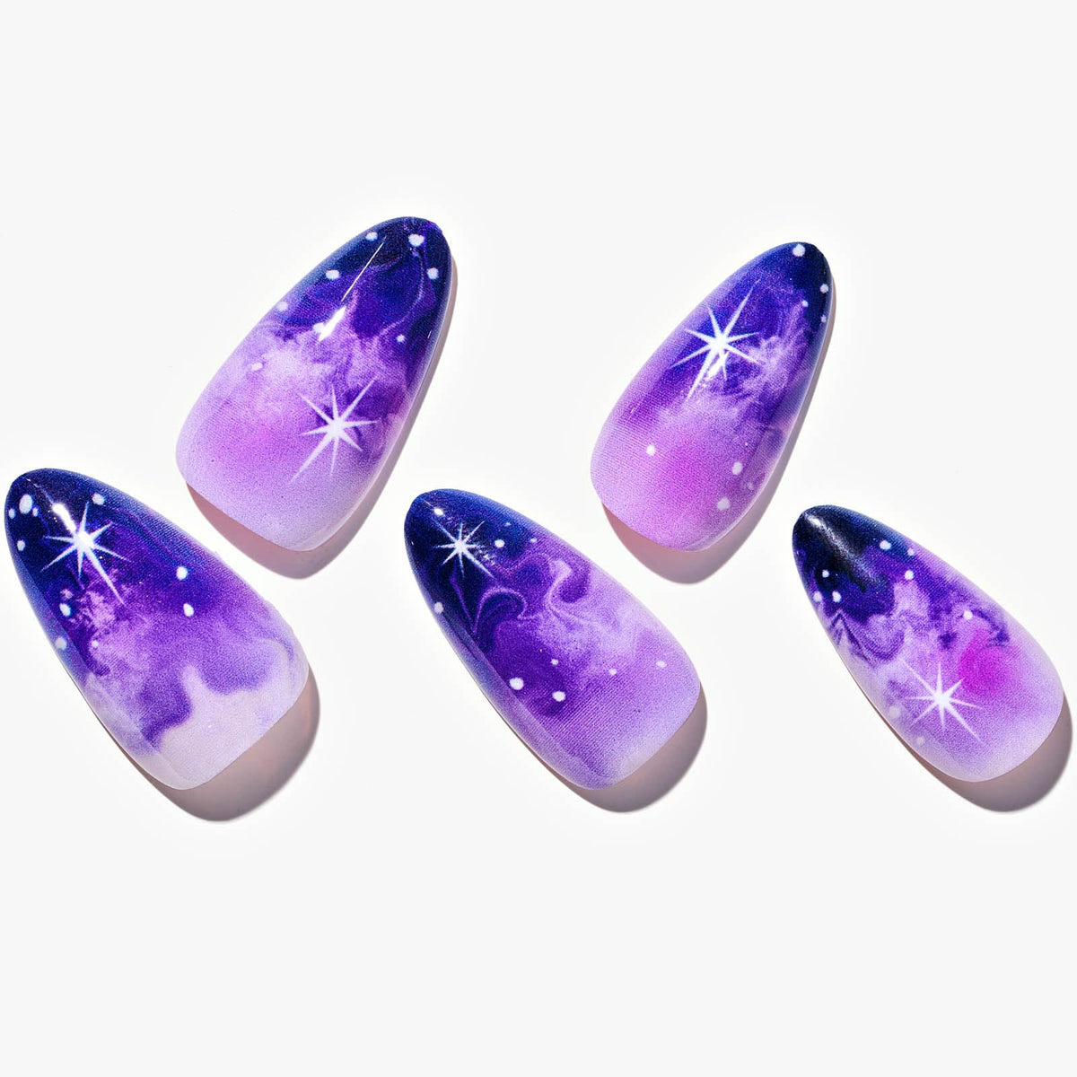 GLAMERMAID Purple Ombre Mist Press on Nails, 24Pcs Medium Almond Stiletto, Reusable Acrylic Kits