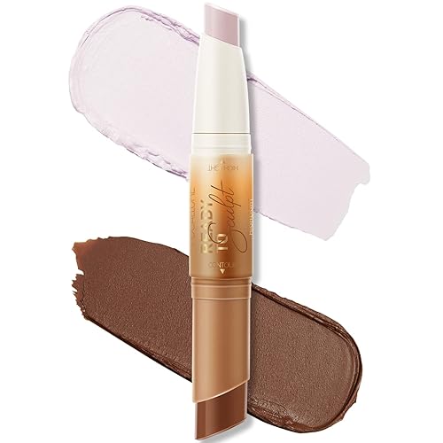 FOCALLURE 2 in 1 Cream Bronzer & Highlighter Stick, Long Lasting Waterproof, Vanilla Light