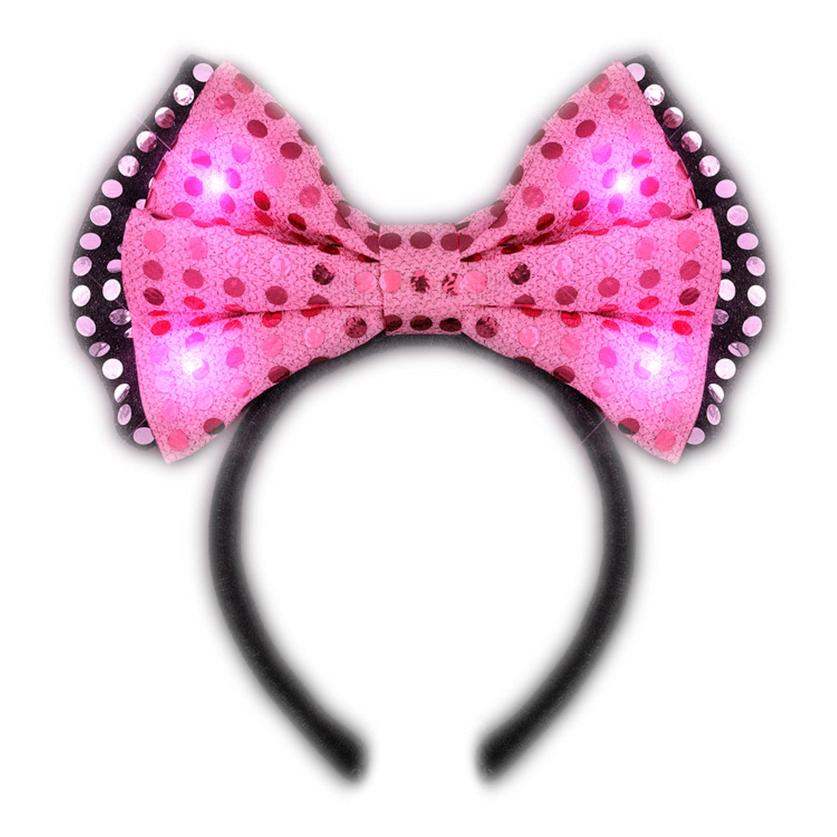 blinkee LED Pink Sequin Bow Tie Headband - One Size, Fun Party Accessory