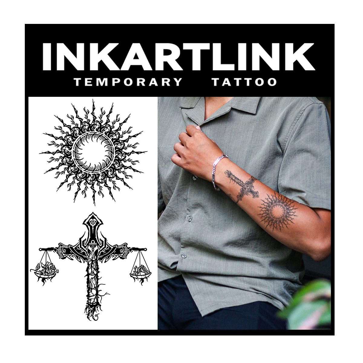 Inkartlink Extra-Large Waterproof Temporary Tattoos - Lasts 1-2 Weeks, Realistic Adult Designs