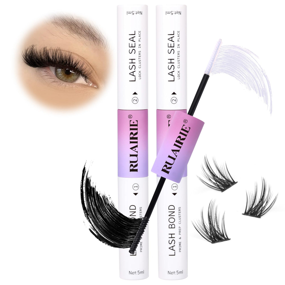 Ruairie 2Pcs Lash Bond And Seal - Waterproof Cluster Lash Glue For Strong Hold & Long Lasting Use