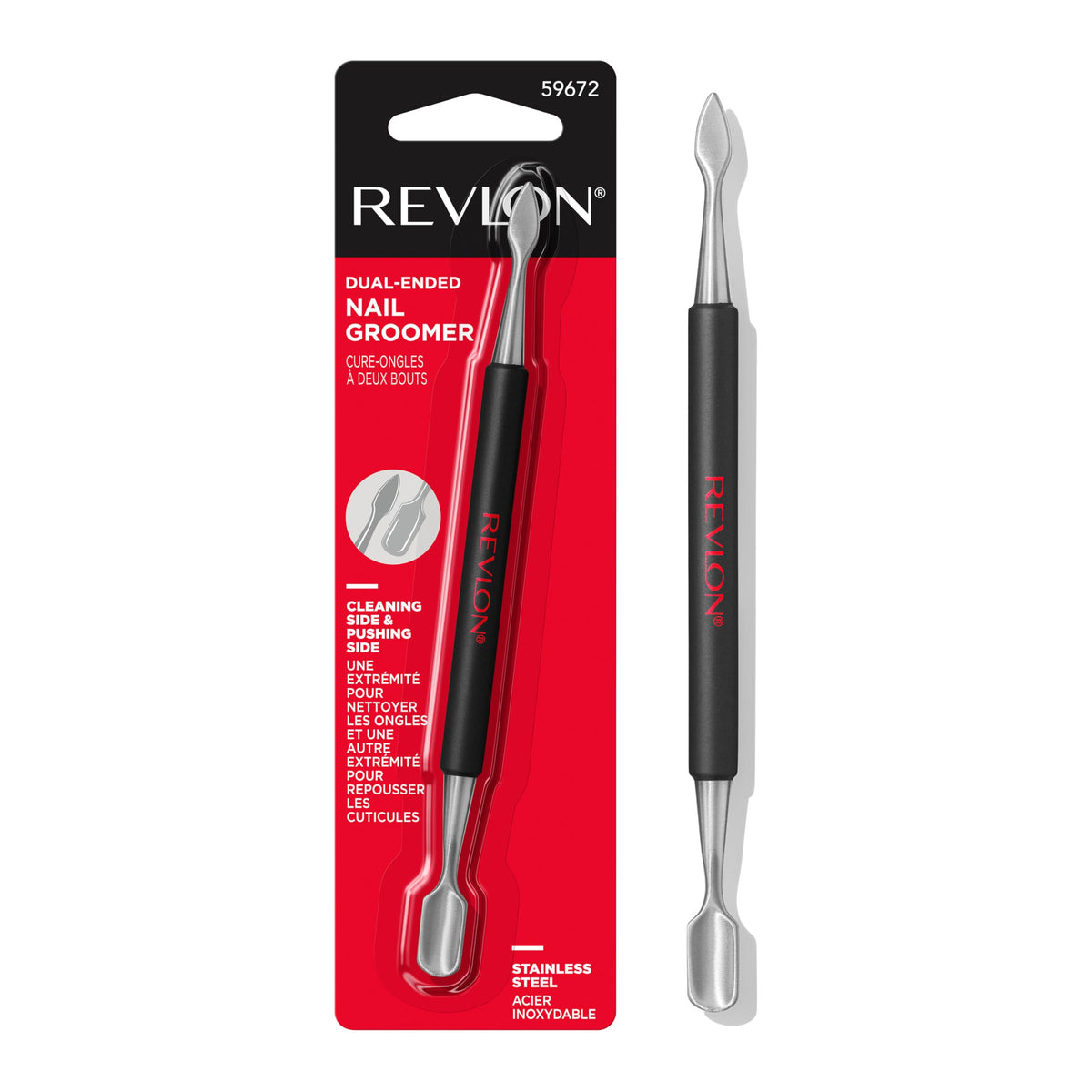 Revlon Dual Ended Cuticle Pusher & Nail Cleaner - Stainless Steel Nail Care Tool, 1 Count