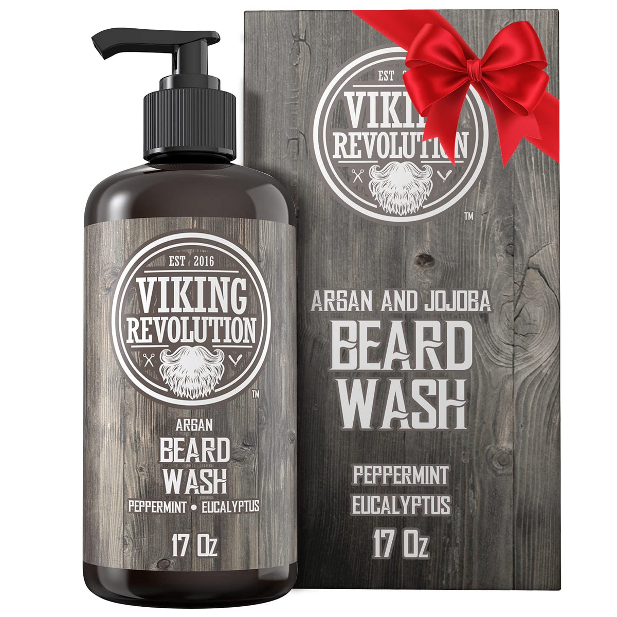 Viking Revolution Beard Wash Shampoo - Argan & Jojoba Oils, Peppermint & Eucalyptus Scent, 17 Oz