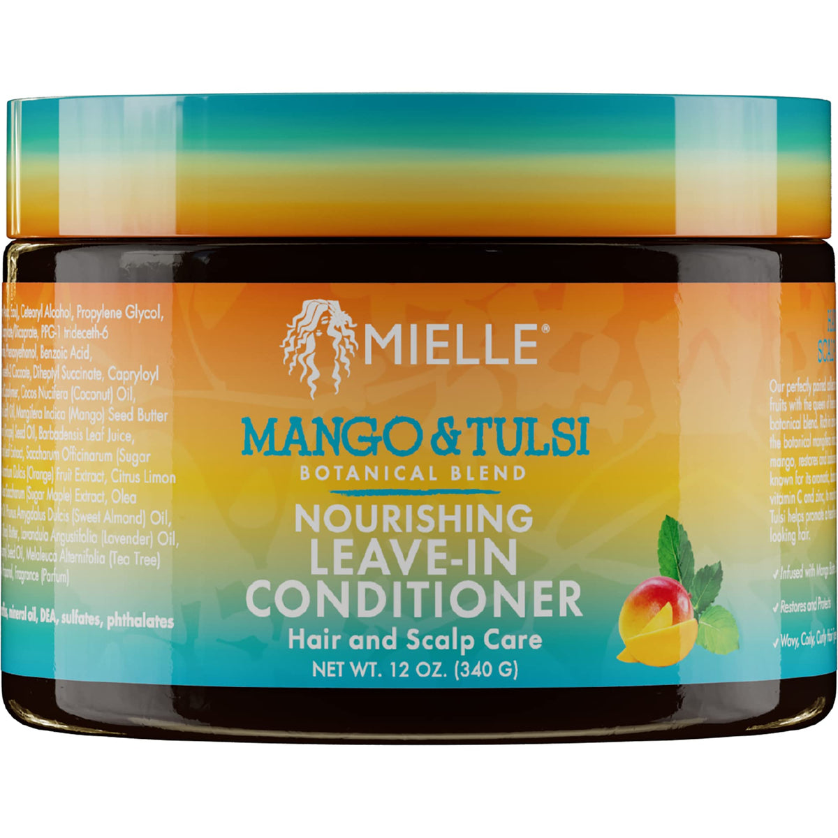 Mielle Organics Leave-In Conditioner, Mango & Tulsi For Wavy & Curly Hair, 12 Fl Oz