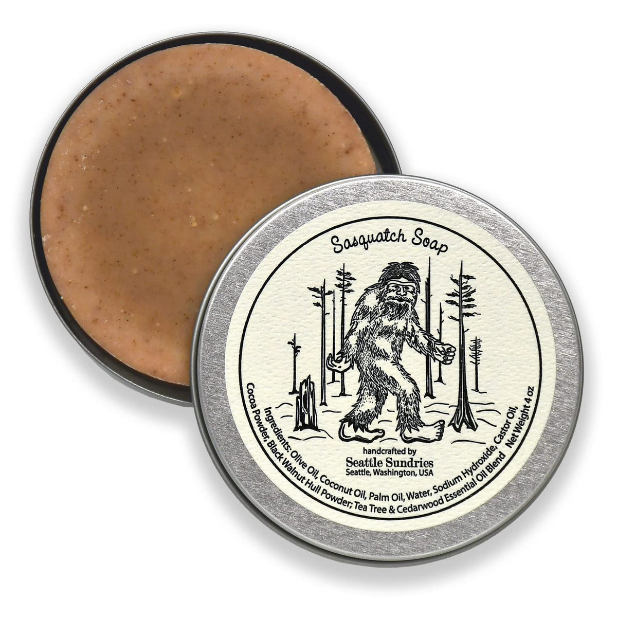 Seattle Sundries Sasquatch Soap Bar, 4Oz Handmade Soap In Retro Tin With Woodsy Scent