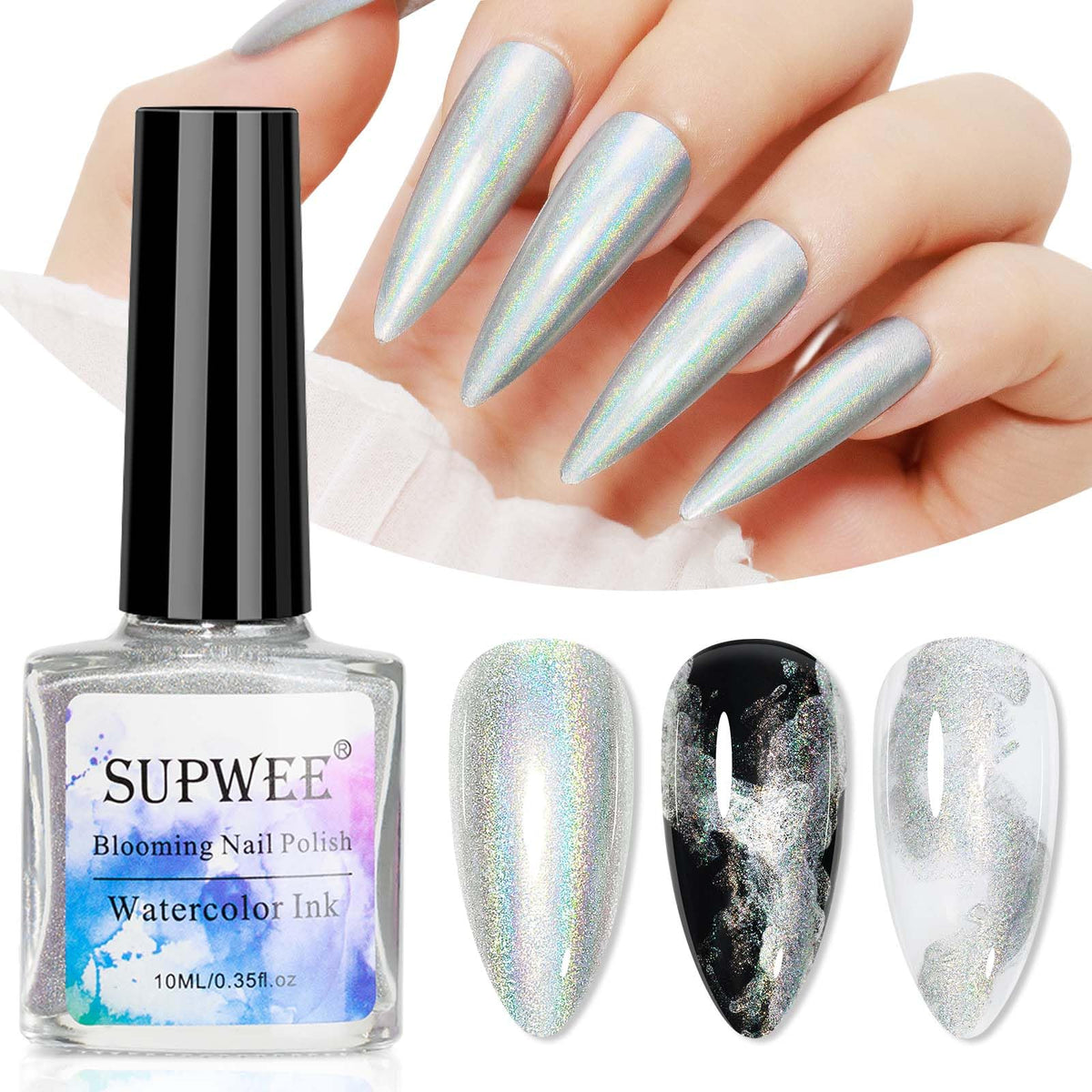 Supwee 2-In-1 Blue Marble Nail Polish & Holographic Gel For Nail Art - 0.33 Fl Oz