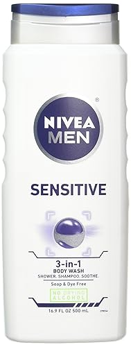 Nivea Men Sensitive 3-In-1 Body Wash, 16.9 Oz (Pack Of 8) - Gentle Cleanse