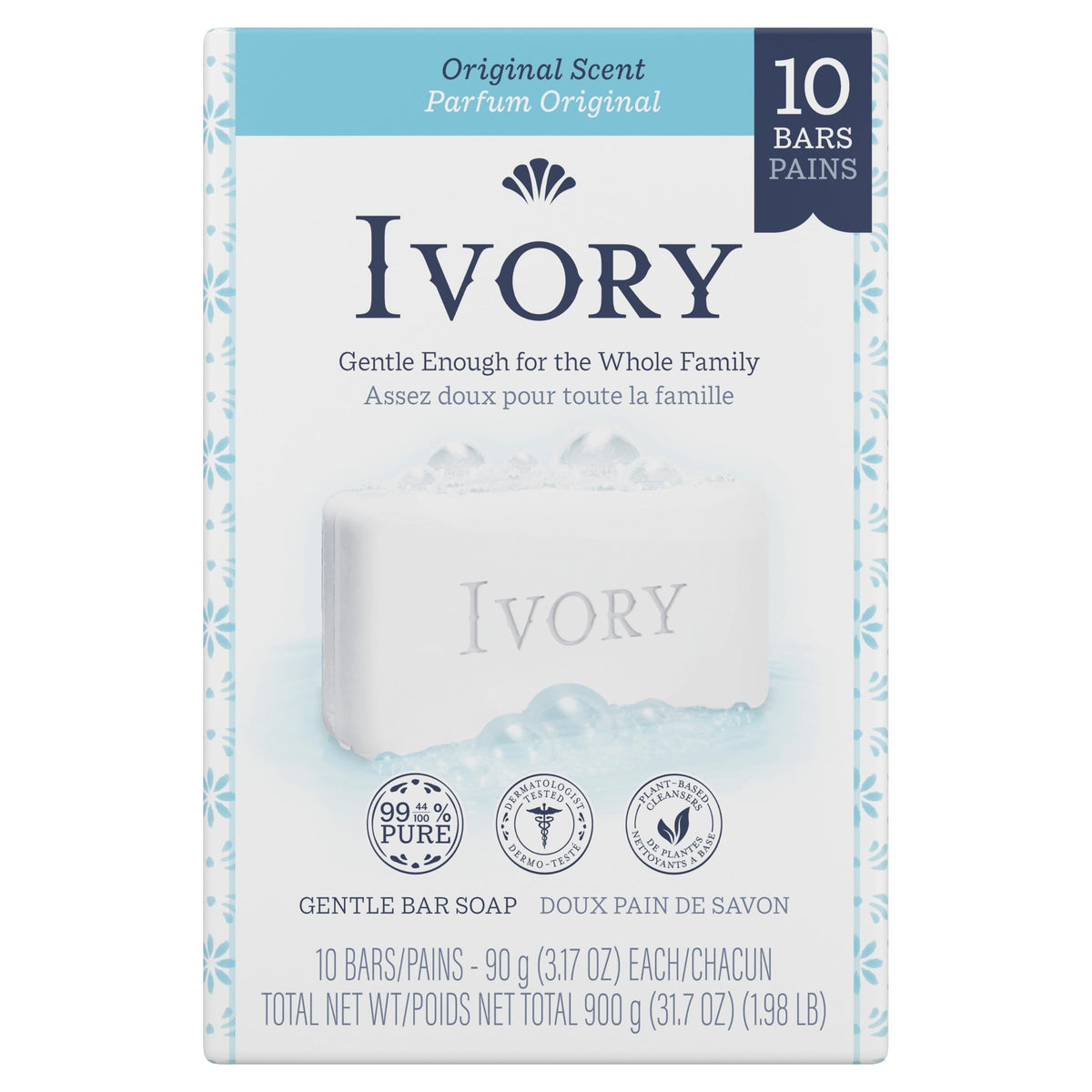 Ivory Gentle Bath Bar Soap Family Pack, Original Scent, 3.17 Ounce (10 Count)