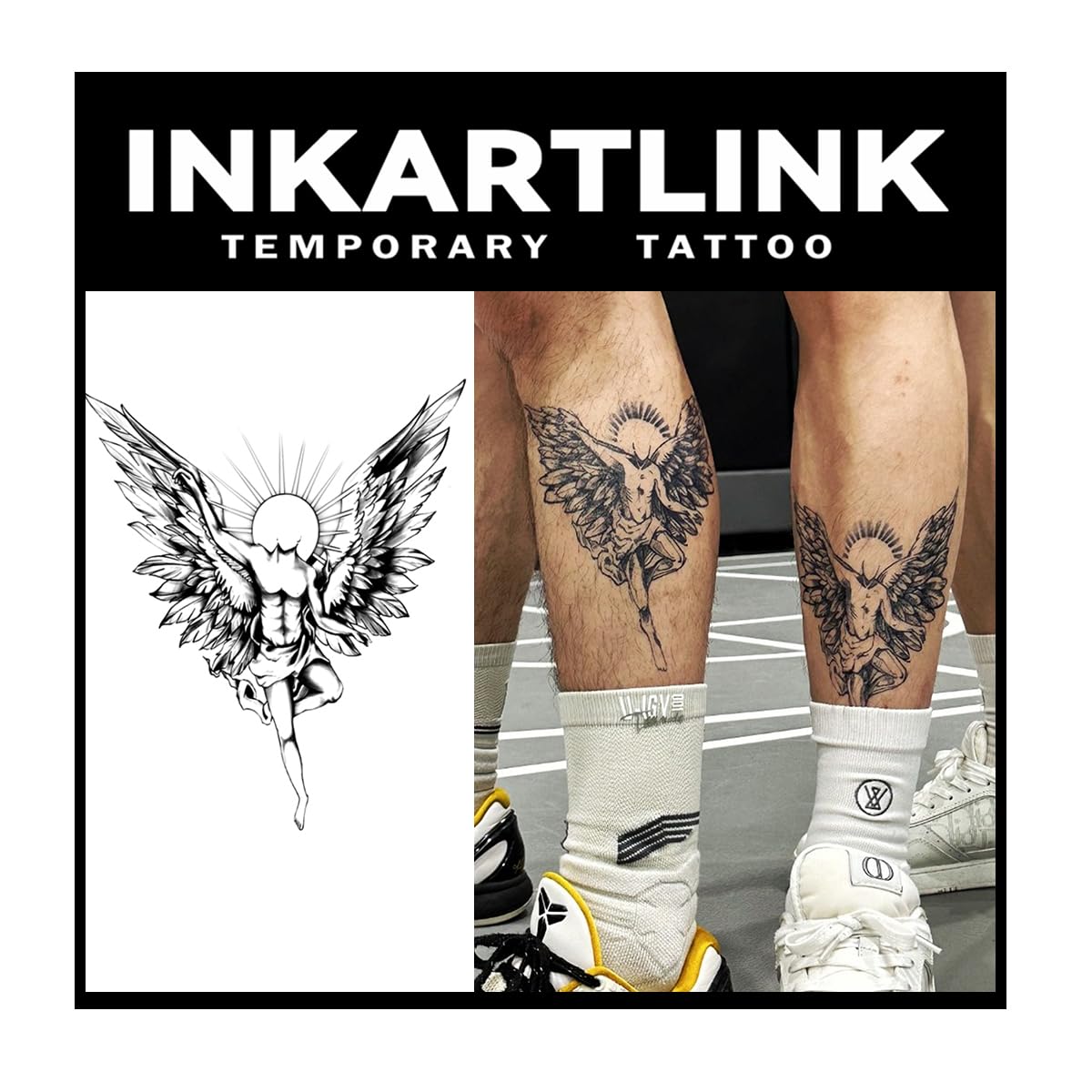 Inkartlink Extra-Large Semi Permanent Tattoo Sheets - Waterproof Angel Design, Lasts 1-2 Weeks