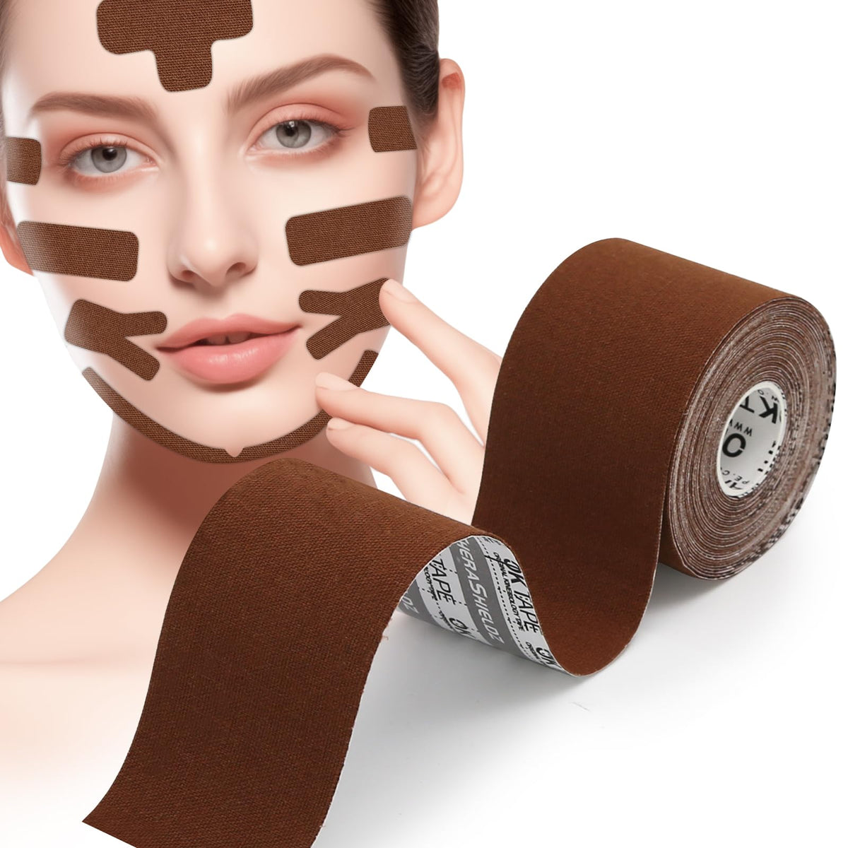 Ok Tape Face Lift Tape - Firming Skin, Anti-Wrinkle, 2In X 16.4Ft, Brown,