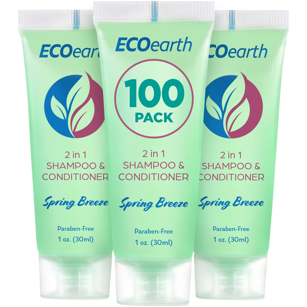 Ecoearth 2-In-1 Travel Size Shampoo & Conditioner, 1 Fl Oz, 100 Pk, Spring Breeze, Green