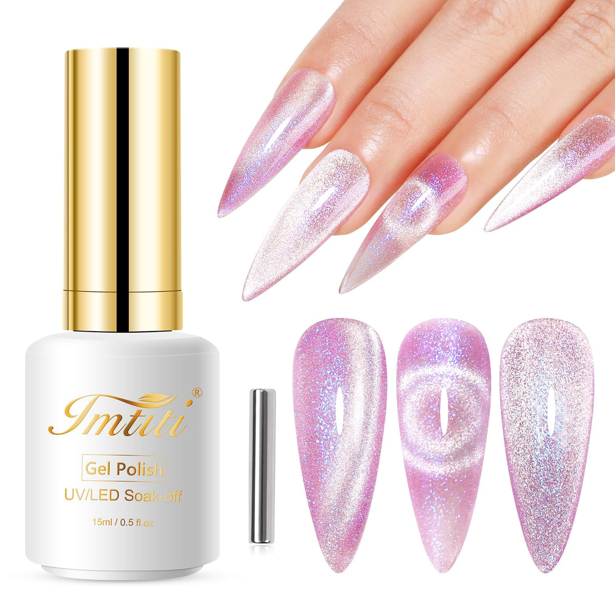 Imtiti Cat Eye Gel Nail Polish 15Ml - Pink Holographic Glitter Magnetic Uv Led Manicure