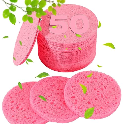 Metuuter 50 Pcs Natural Cellulose Facial Sponges For Cleansing, Exfoliating & Makeup Removal