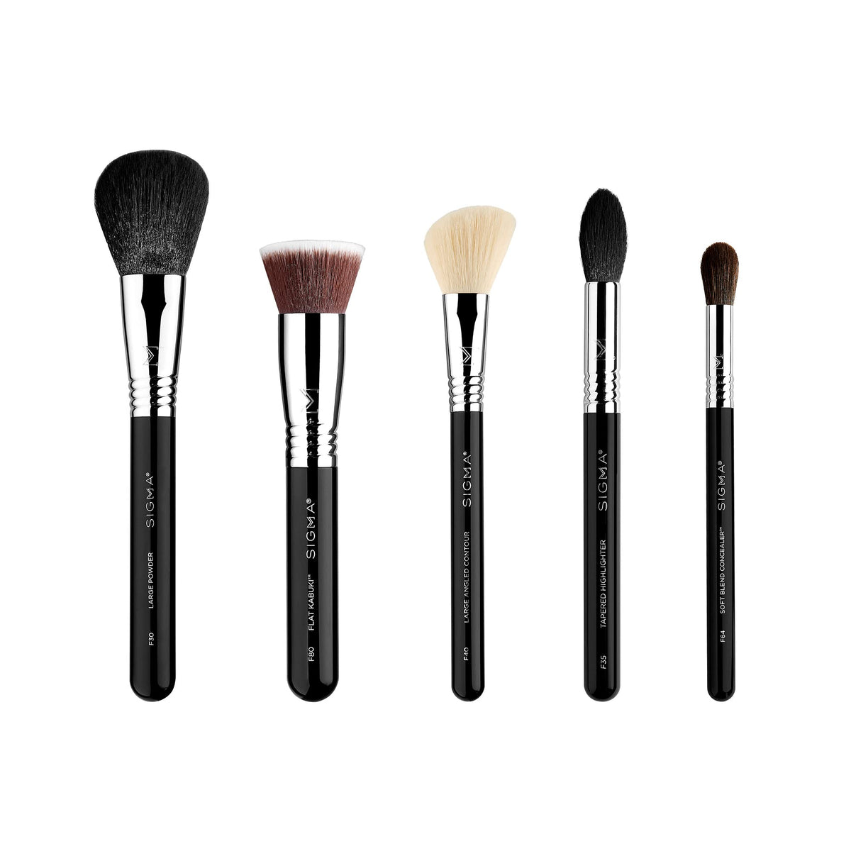 Sigma Beauty 5-Piece Makeup Brush Set - Professional Brushes For Foundation, Contour, Highlight