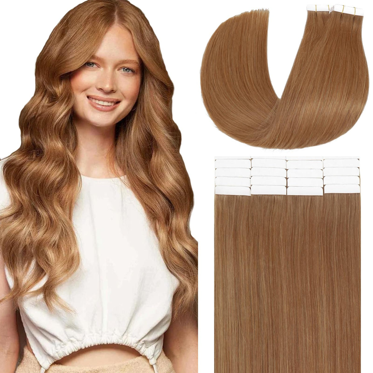 Loxxy Tape In Extensions - 14&quot; Real Remy Hair, #30 Auburn Brown, Invisible & Reusable, 50G