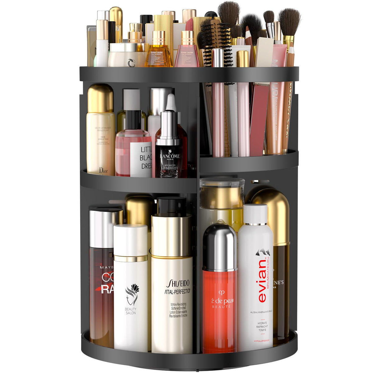 Famitree 360 Rotating Acrylic Makeup Organizer - 7 Layers, Large Storage, Black, Small