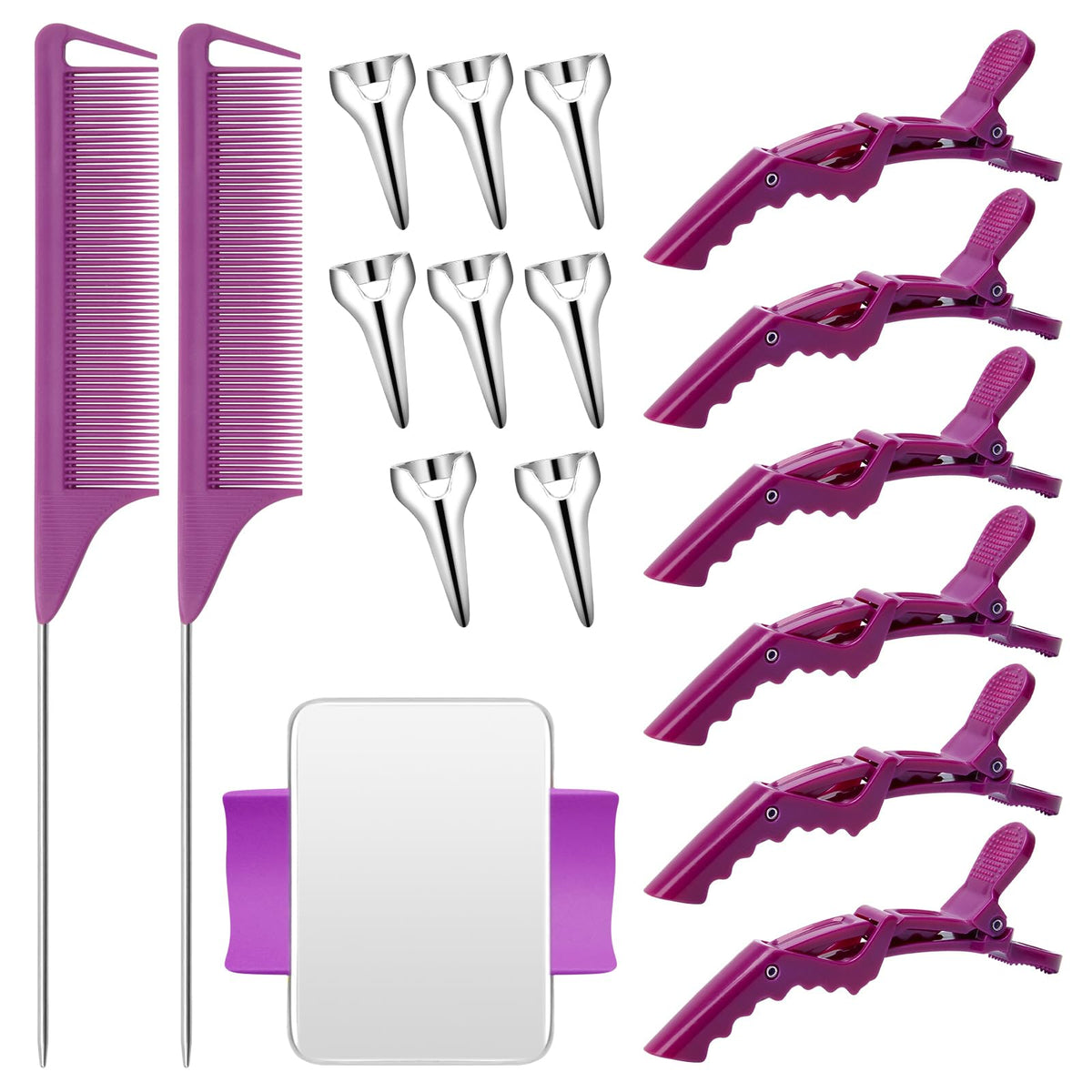 Coldairsoap 17-Piece Hair Parting Tools Set - Purple, Includes Combs, Clips & Pin Holder