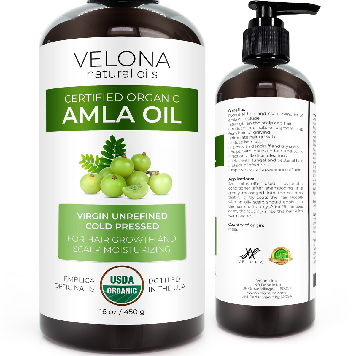 Velona Amla Oil 16 Oz - Usda Organic, Cold Pressed, Extra Virgin, Hair & Skin Care