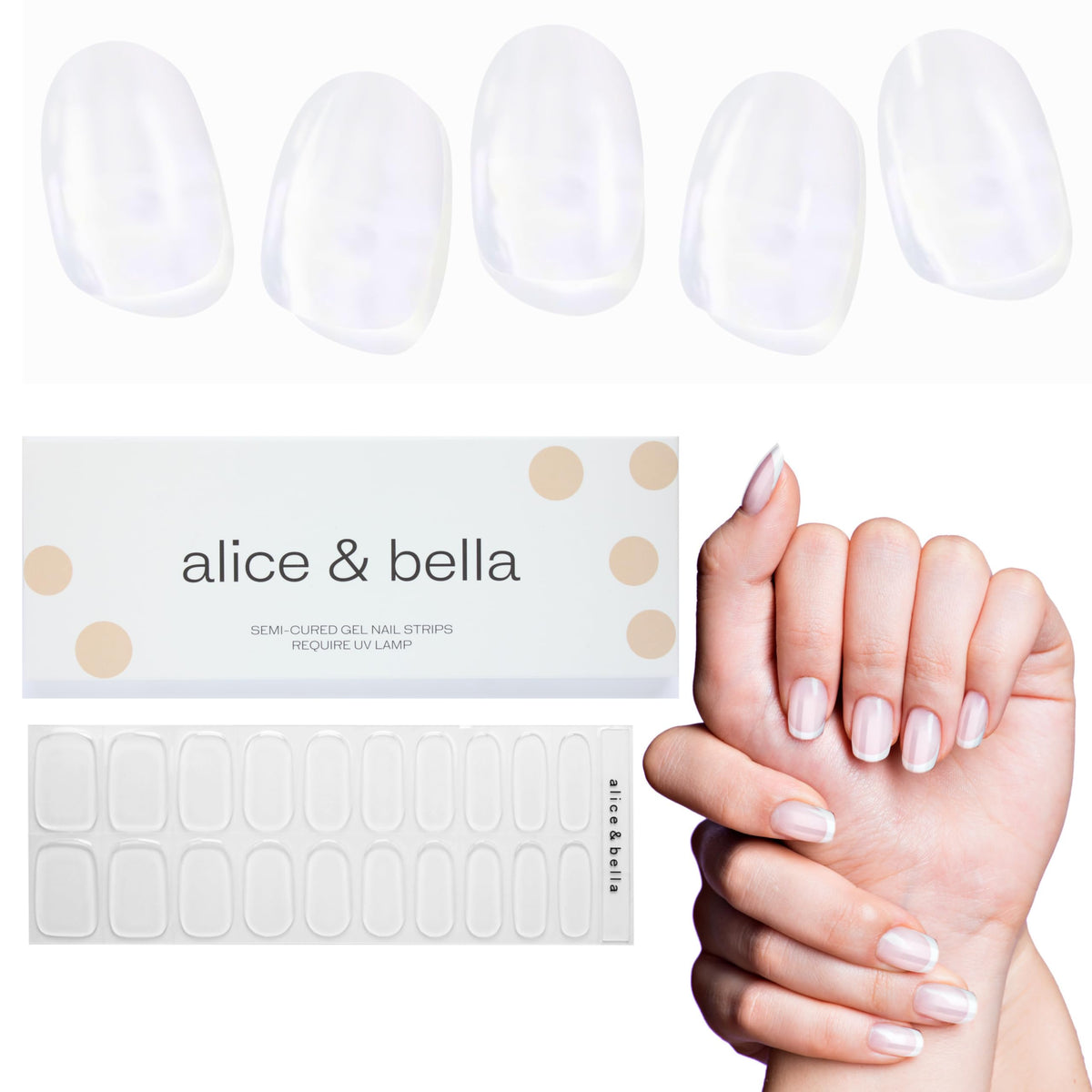 Alice & Bella Clear Gel Nail Strips Set - Long Lasting Strengthening Transparent Wraps