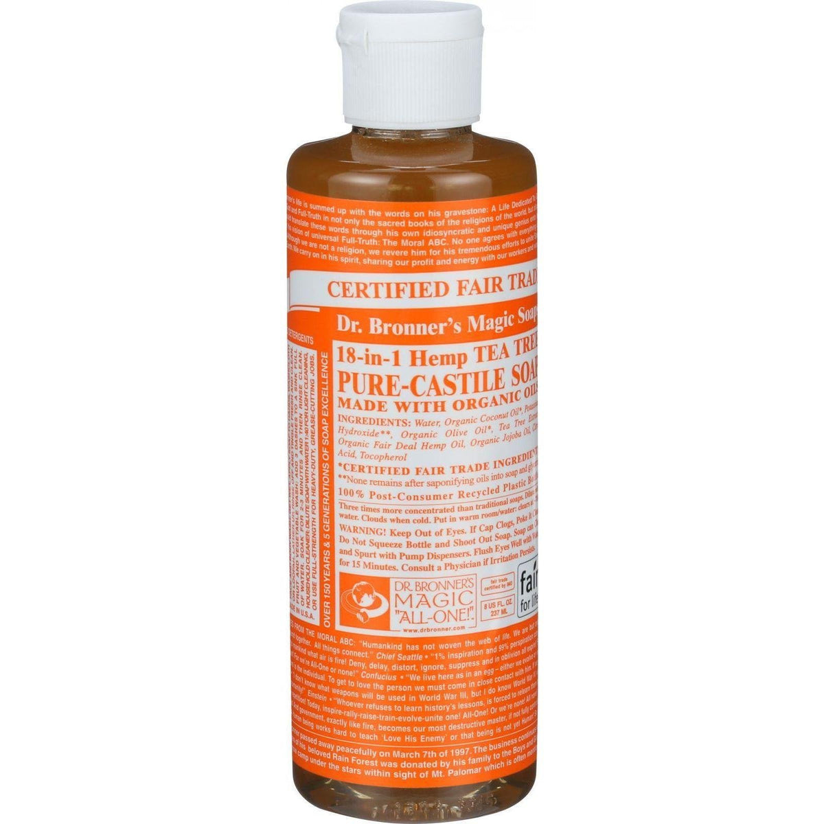 Dr. Bronner'S Organic Tea Tree Castile Liquid Soap, 8 Fl Oz - All-Natural Cleanser