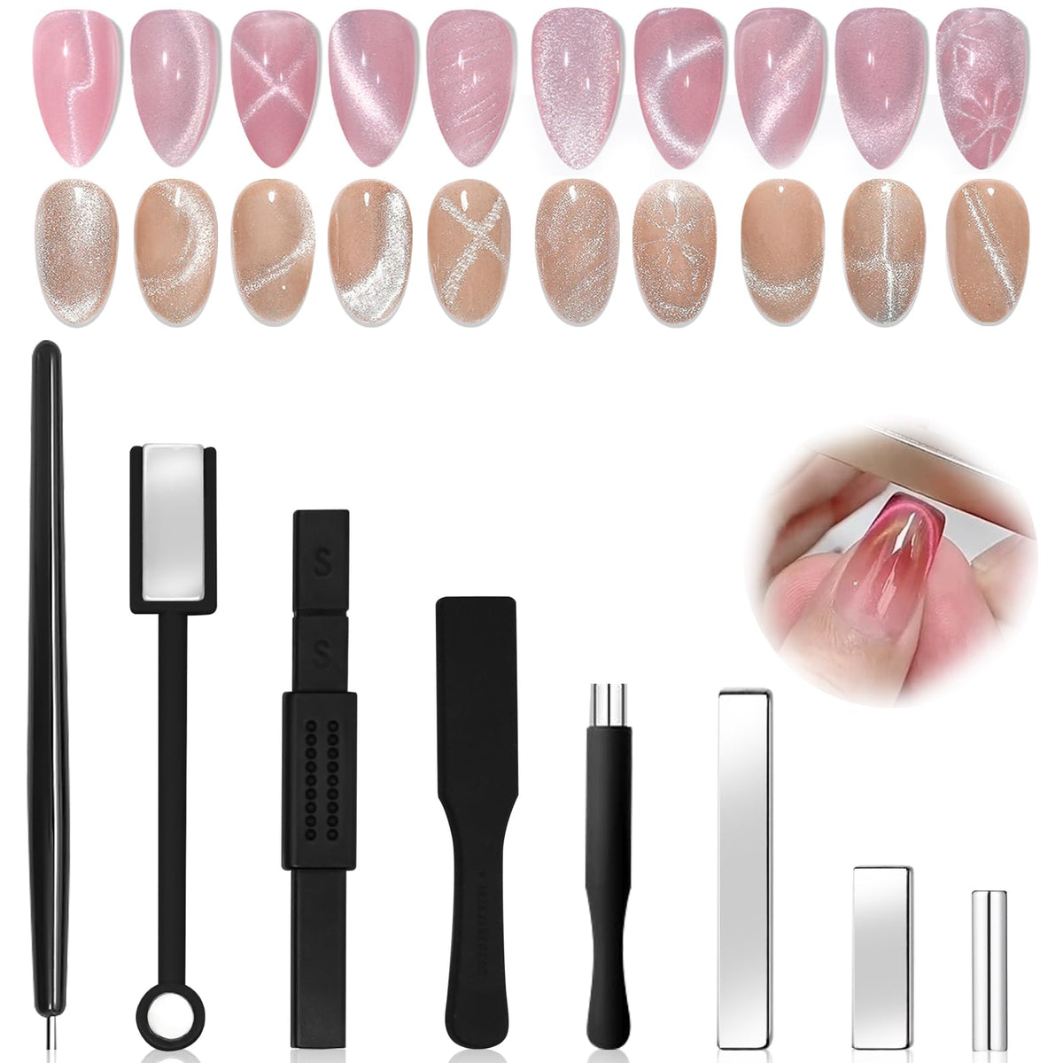 Canipha 8Pcs Nail Magnet Set For Cat Eye Gel Nail Polish, Strong Suction Nail Art Tool