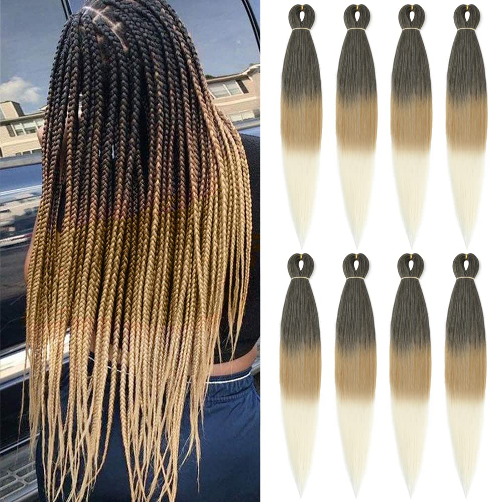 Meiersi 30 Inch Ombre Braiding Hair Extensions, Pre-Stretched Synthetic, 8 Packs, Color 1B-27