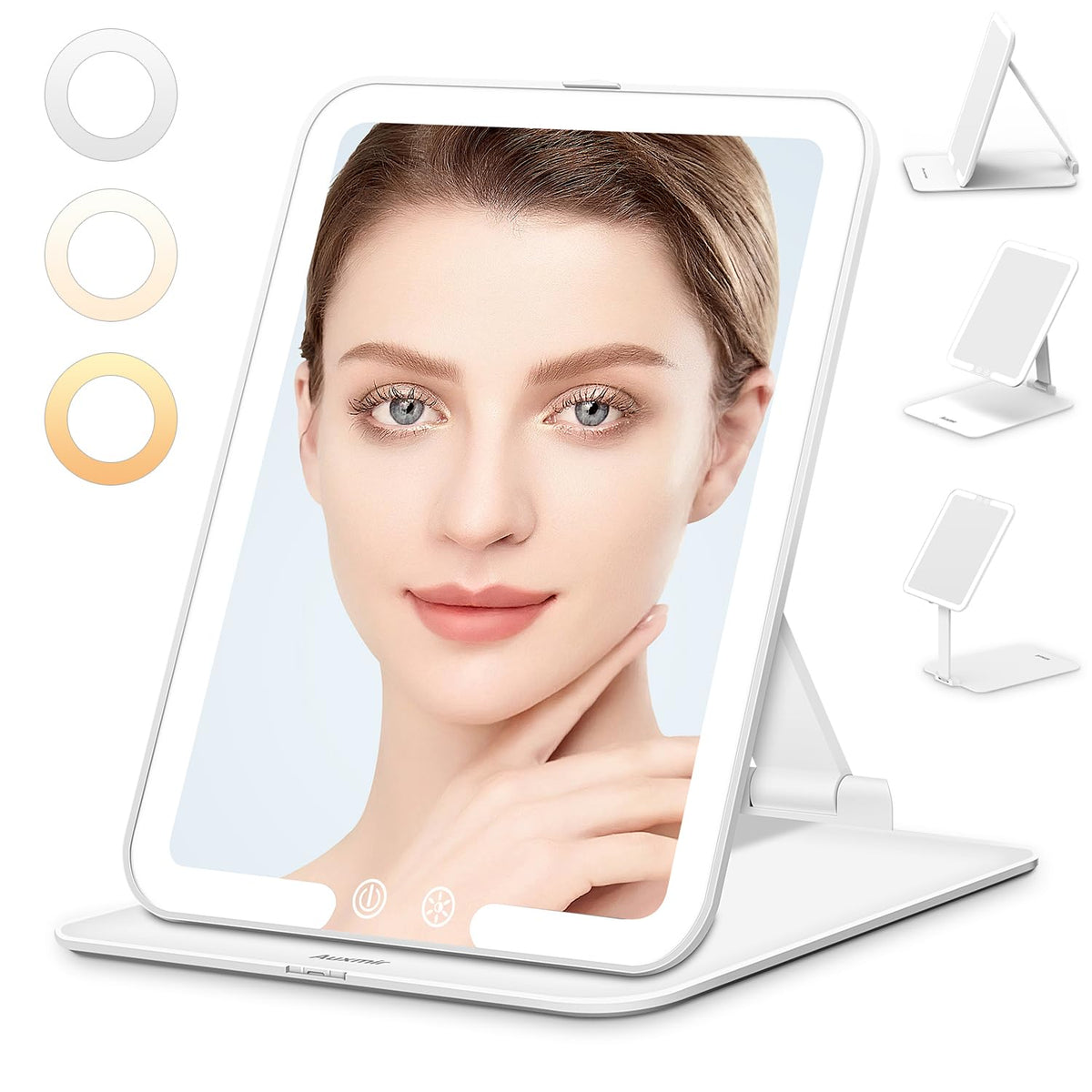 Auxmir Led Travel Makeup Mirror, Portable Folding Vanity Mirror With Dimmable Light, White