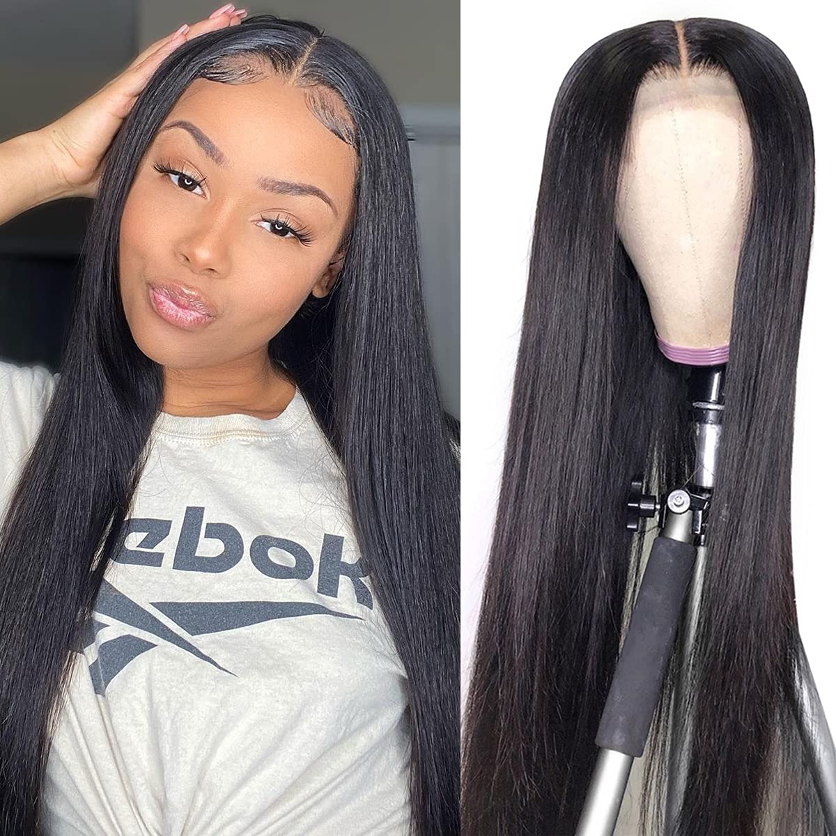 Jubotin 28 Inch Hd Straight Lace Front Wig Human Hair 180% Density For Black Women