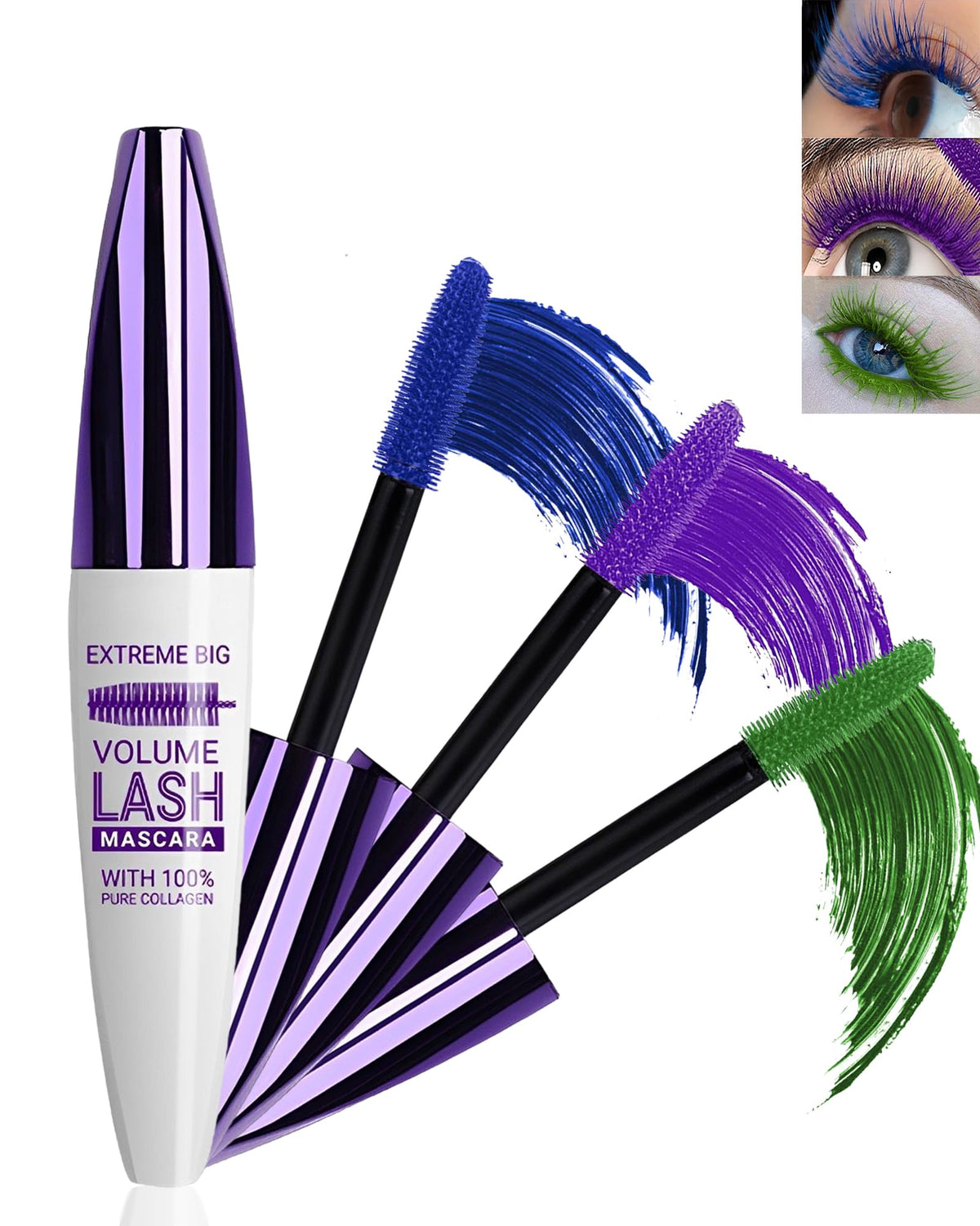 Lysdefeu 5D Colored Mascara - Longlasting Waterproof Volumizing In Blue, Purple, Green, 0.12