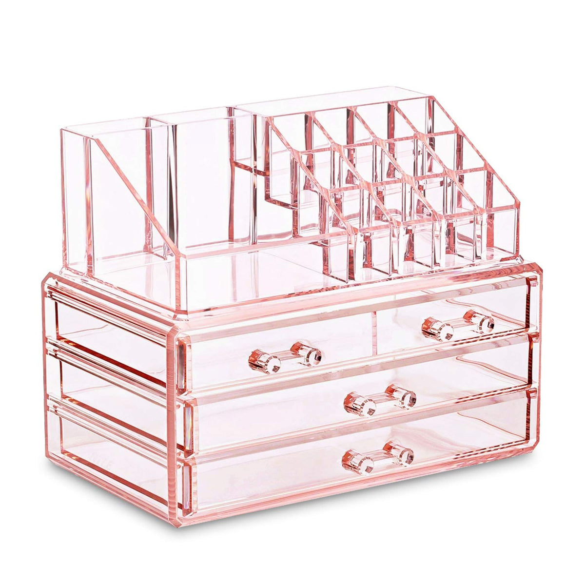 Ikee Design Pink Acrylic Jewelry & Cosmetic Storage Boxes Set - 4 Drawer Organizer for Vanity