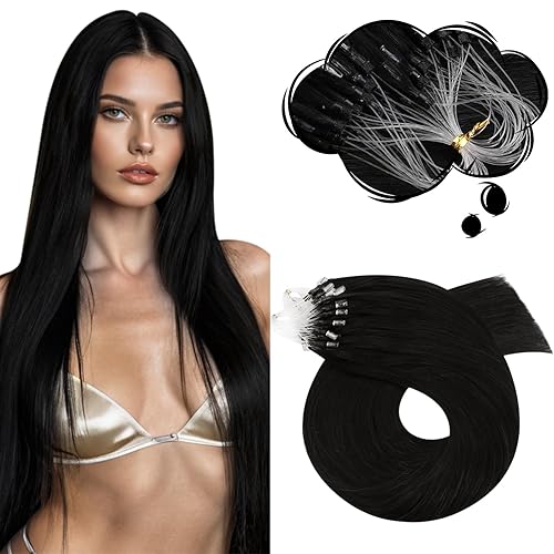 Moresoo 22&quot; Micro Loop Hair Extensions - Real Human Hair, Natural Black, 50G Remy Hair