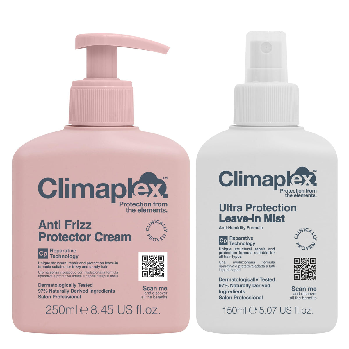 Climaplex Anti Frizz Protector Cream & Leave-In Mist Set - Heat & Uv Protection, Silky Smooth Hair