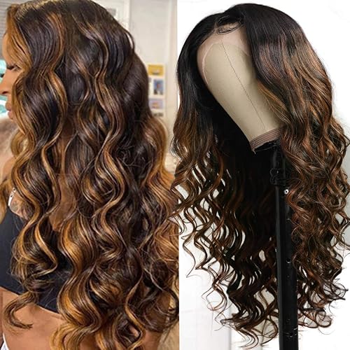 UNice 18&quot; Ombre Brown Body Wave T Part Lace Front Human Hair Wig for Black Women